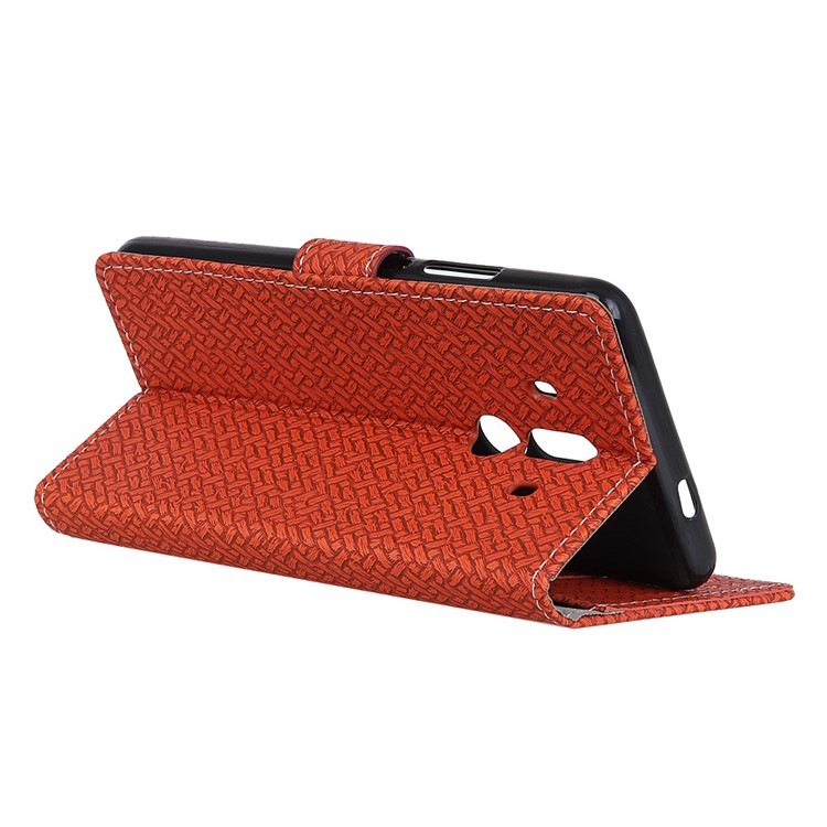 Woven Texture Wallet PU Leather Phone Protection Case with Stand for Huawei Mate 10 Pro - Brown-4
