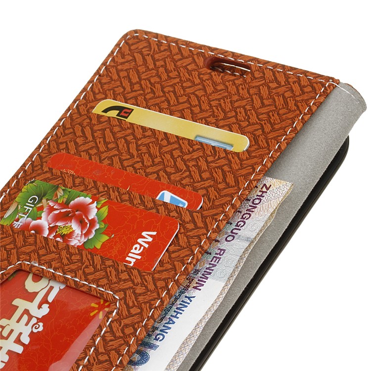 Woven Texture Wallet PU Leather Phone Protection Case with Stand for Huawei Mate 10 Pro - Brown-5