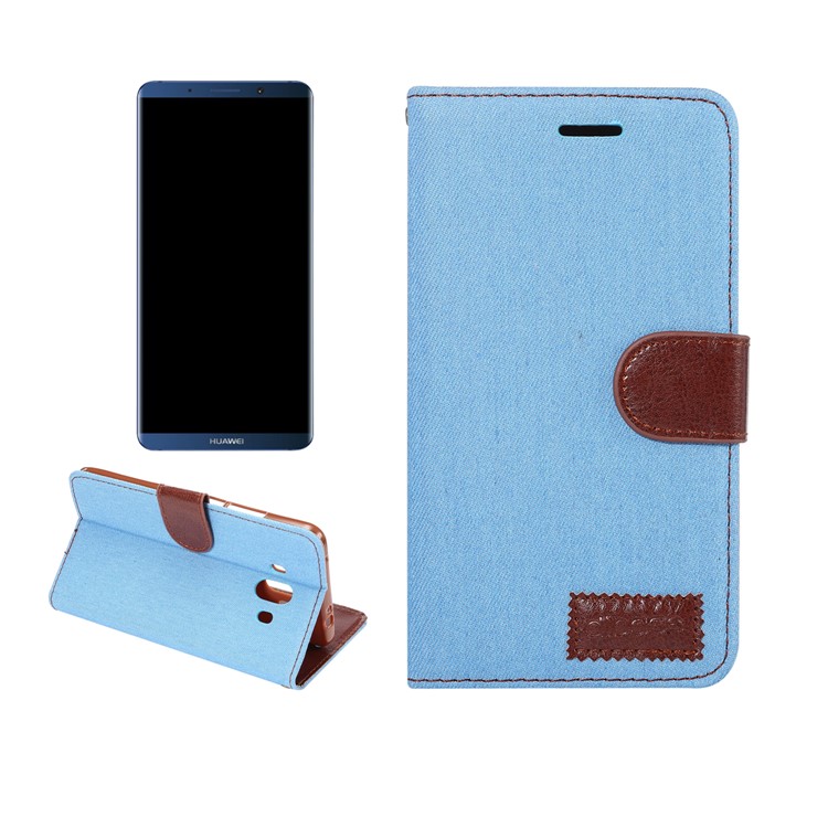 Jeans Cloth Leather Card Holder Cover for Huawei Mate 10 - Baby Blue-1