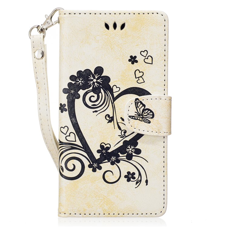 Imprinted Loving Heart Leather Wallet Case for Huawei P8 Lite (2017) / Honor 8 Lite - White-1