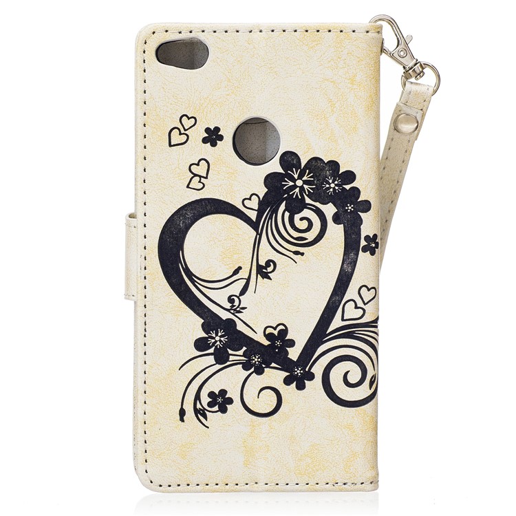 Imprinted Loving Heart Leather Wallet Case for Huawei P8 Lite (2017) / Honor 8 Lite - White-2