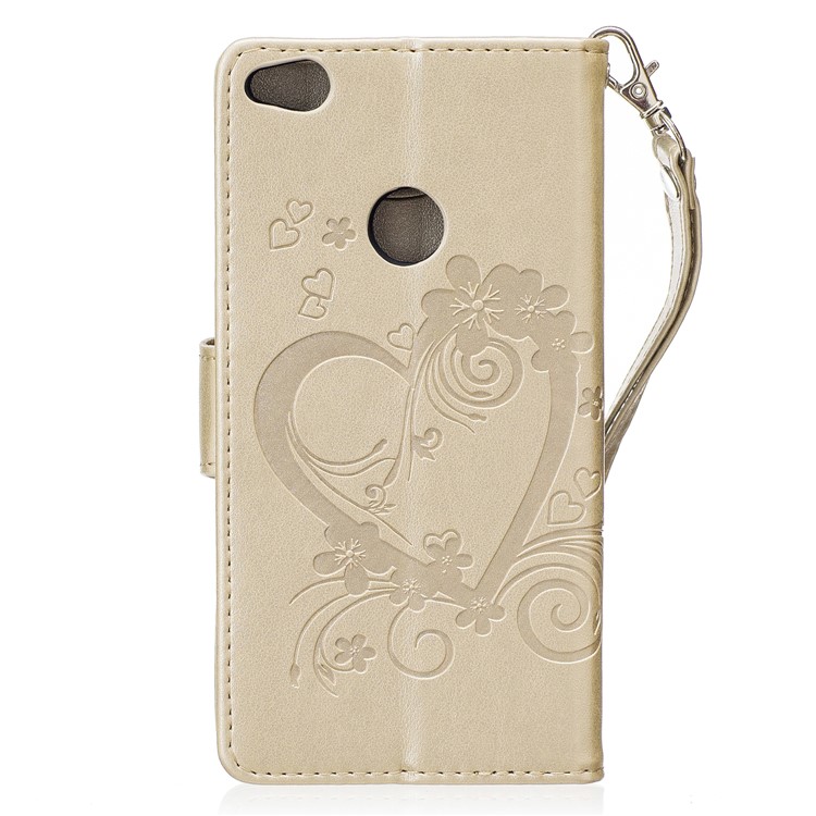 Imprinted Loving Heart Leather Wallet Shell for Huawei P8 Lite (2017) / Honor 8 Lite - Gold-2