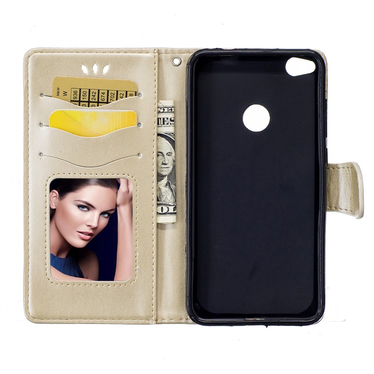 Imprinted Loving Heart Leather Wallet Shell for Huawei P8 Lite (2017) / Honor 8 Lite - Gold-5