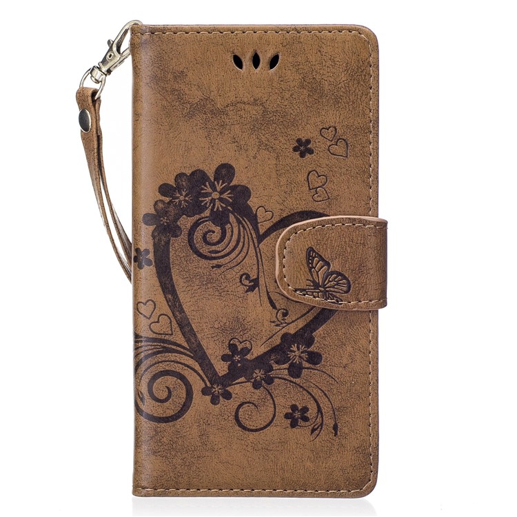 Imprinted Loving Heart Leather Wallet Cellphone Case for Huawei P8 Lite (2017) / Honor 8 Lite - Brown-1