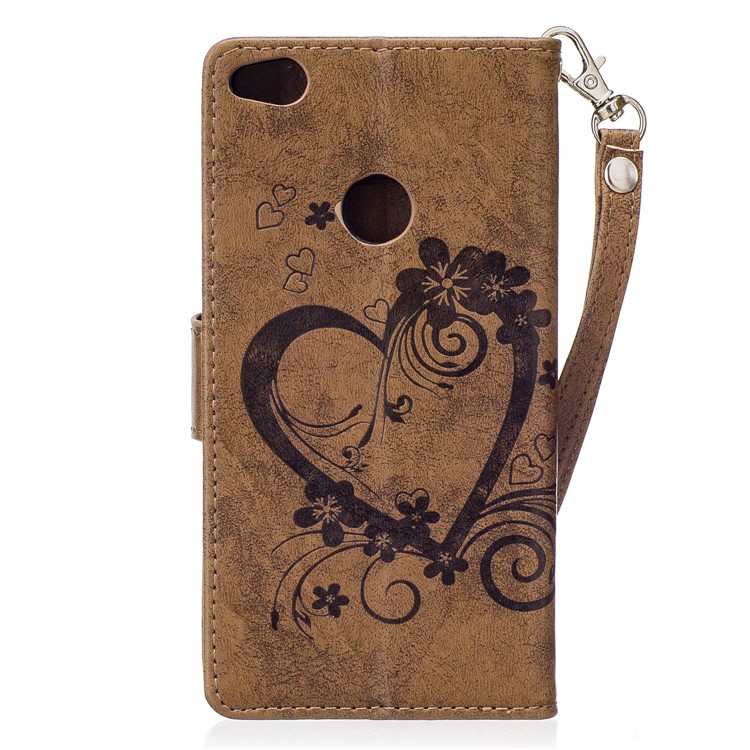 Imprinted Loving Heart Leather Wallet Cellphone Case for Huawei P8 Lite (2017) / Honor 8 Lite - Brown-2