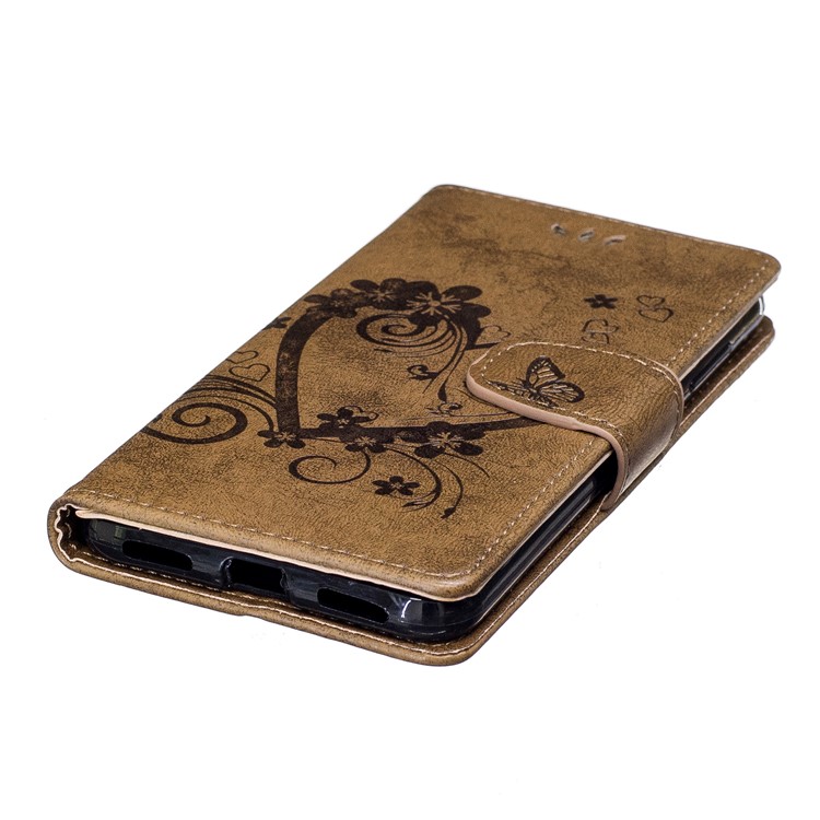 Imprinted Loving Heart Leather Wallet Cellphone Case for Huawei P8 Lite (2017) / Honor 8 Lite - Brown-3