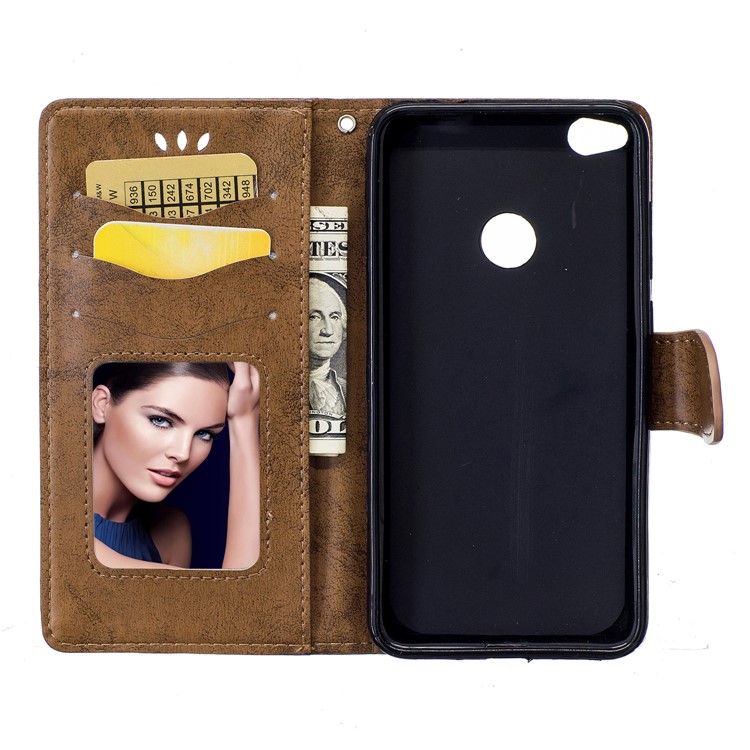 Imprinted Loving Heart Leather Wallet Cellphone Case for Huawei P8 Lite (2017) / Honor 8 Lite - Brown-5