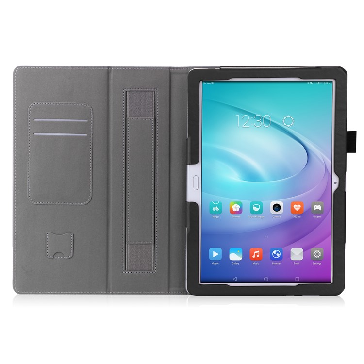 Leather Stand Card Slots Case for Huawei Honor Waterplay 10.1 with Hand Strap - Black-3