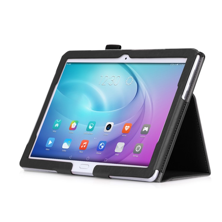Leather Stand Card Slots Case for Huawei Honor Waterplay 10.1 with Hand Strap - Black-4