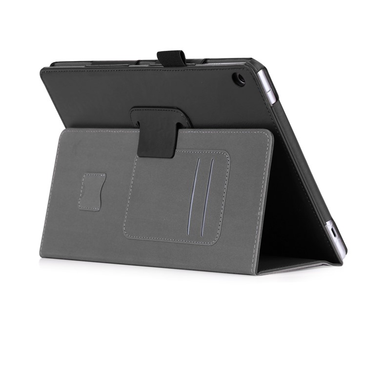 Leather Stand Card Slots Case for Huawei Honor Waterplay 10.1 with Hand Strap - Black-5