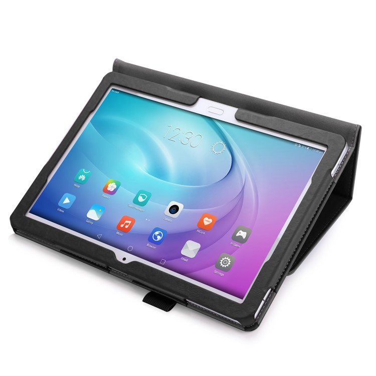 Leather Stand Card Slots Case for Huawei Honor Waterplay 10.1 with Hand Strap - Black-6