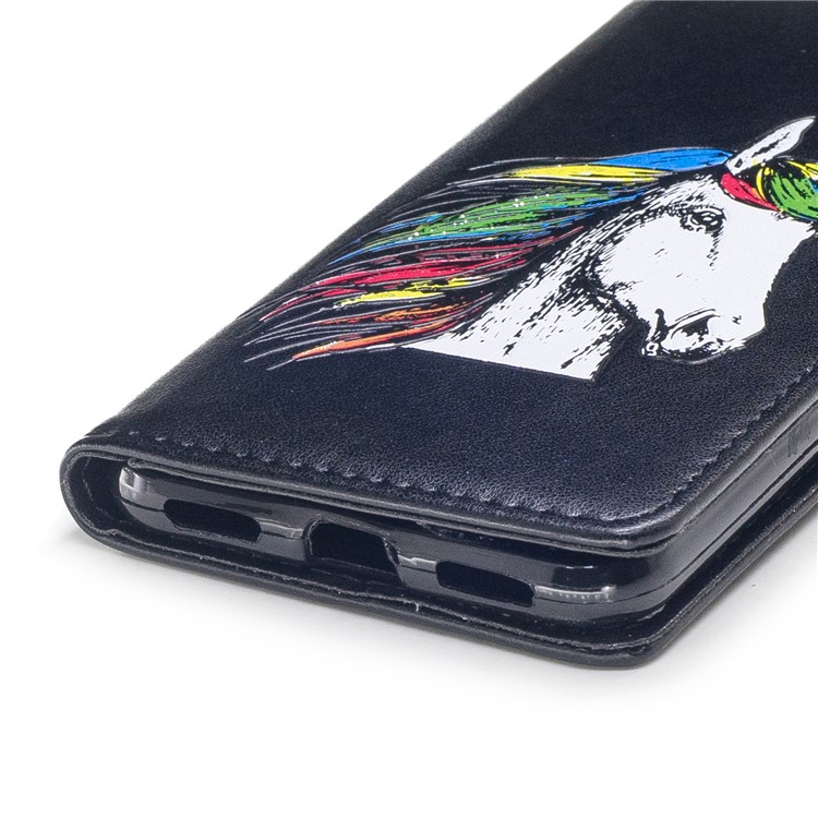 Unicorn Pattern Print Magnetic Leather Wallet Stand Cell Phone Shell for Huawei P8 Lite (2017) / Honor 8 Lite - Black-5