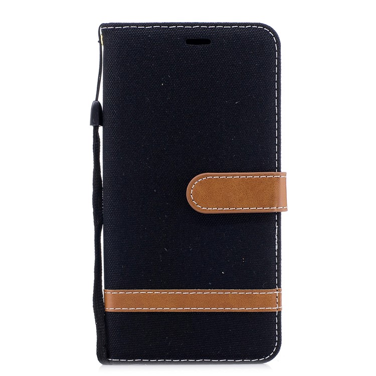 Two-tone Jean Cloth PU Leather Wallet Stand Phone Case for Huawei Honor 7X - Black-2