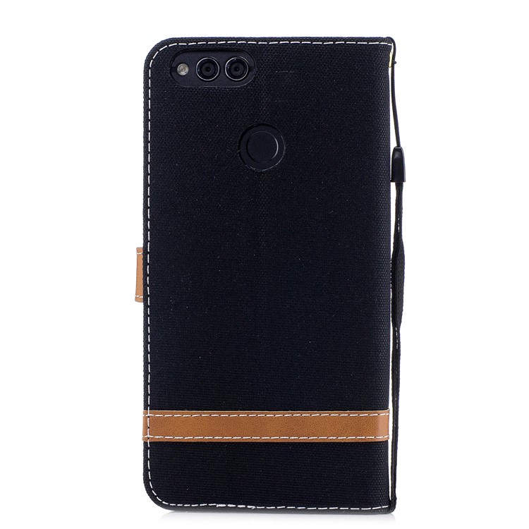 Two-tone Jean Cloth PU Leather Wallet Stand Phone Case for Huawei Honor 7X - Black-3