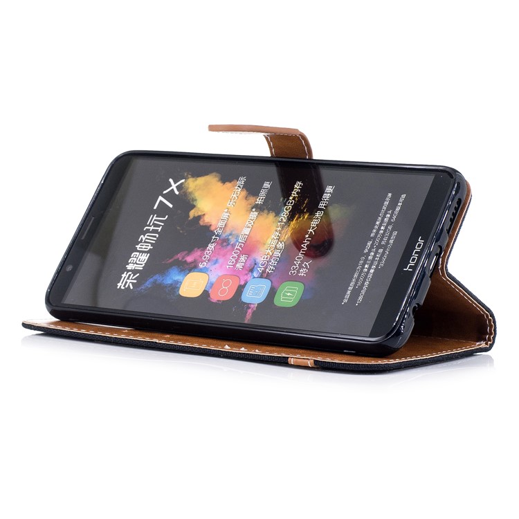 Two-tone Jean Cloth PU Leather Wallet Stand Phone Case for Huawei Honor 7X - Black-5