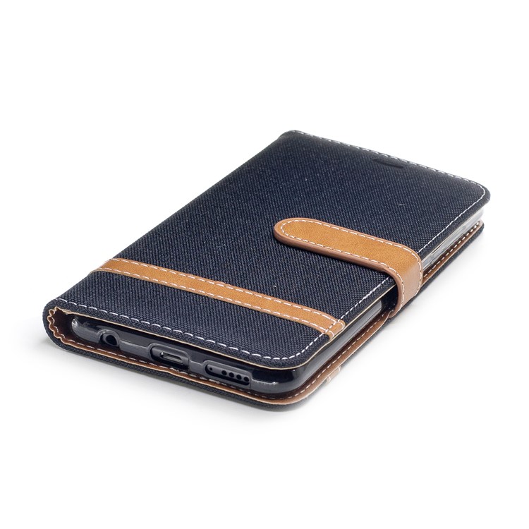 Two-tone Jean Cloth PU Leather Wallet Stand Phone Case for Huawei Honor 7X - Black-6