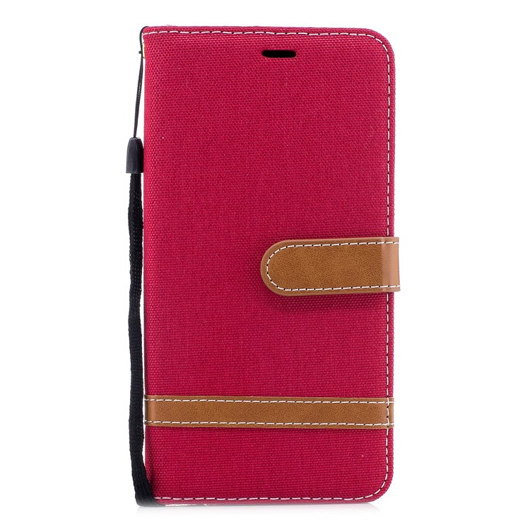 Two-color Jean Cloth PU Leather Wallet Stand Mobile Cover for Huawei Honor 7X - Red-2