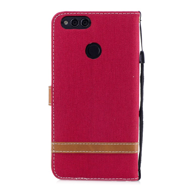 Two-color Jean Cloth PU Leather Wallet Stand Mobile Cover for Huawei Honor 7X - Red-3