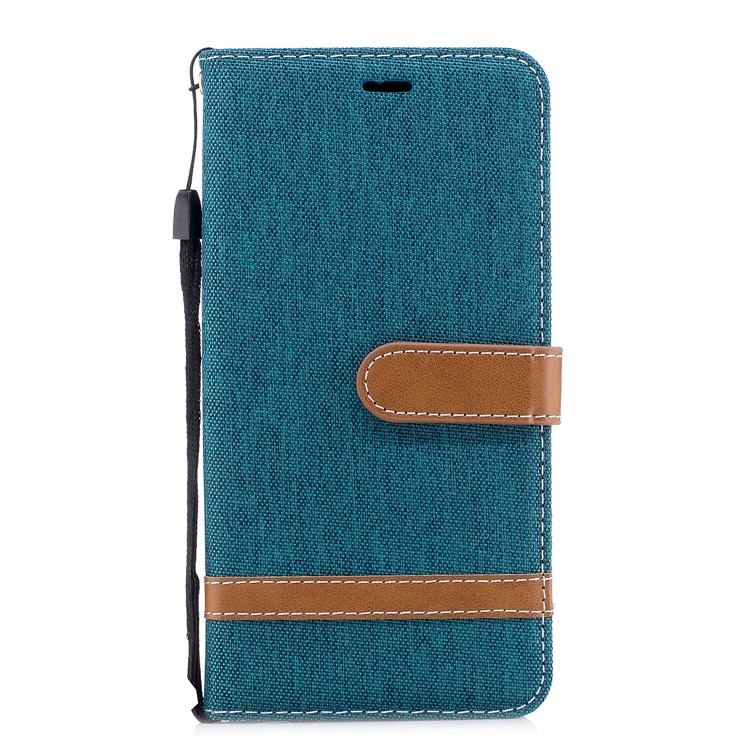 Two-tone Jean Cloth PU Leather Wallet Stand Mobile Casing for Huawei Honor 7X - Cyan-2