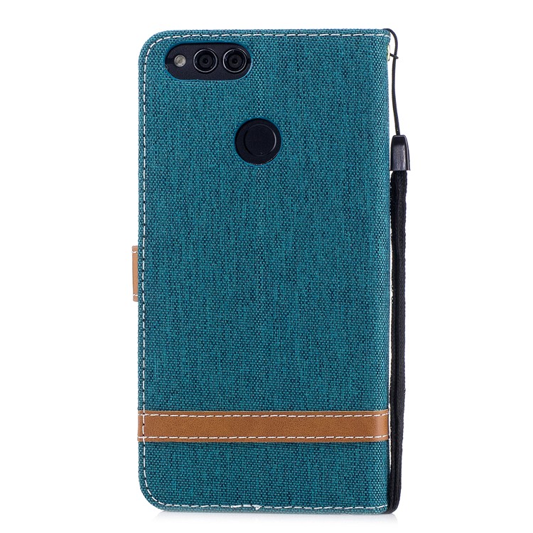 Two-tone Jean Cloth PU Leather Wallet Stand Mobile Casing for Huawei Honor 7X - Cyan-3