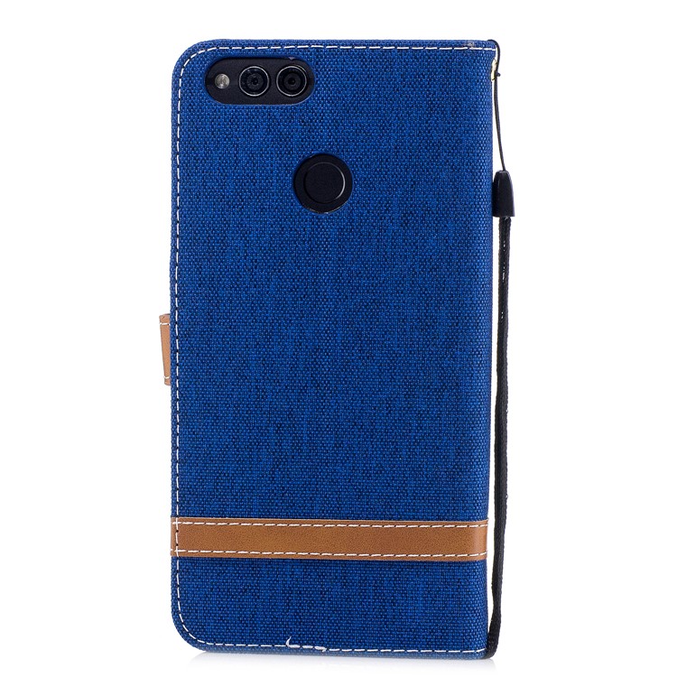 Two-tone Jean Cloth PU Leather Wallet Stand Cover for Huawei Honor 7X - Baby Blue-3