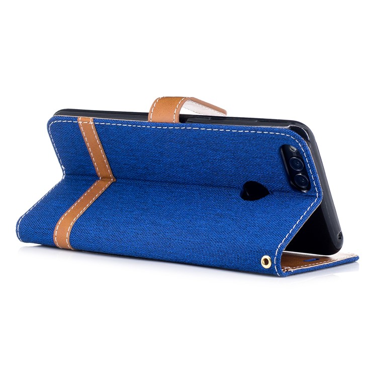 Two-tone Jean Cloth PU Leather Wallet Stand Cover for Huawei Honor 7X - Baby Blue-4