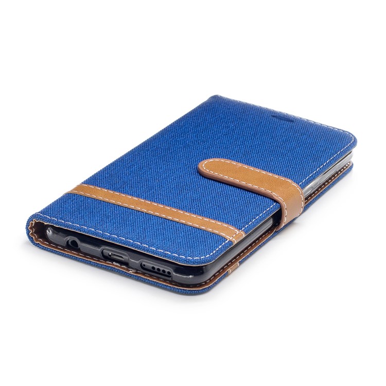 Two-tone Jean Cloth PU Leather Wallet Stand Cover for Huawei Honor 7X - Baby Blue-6