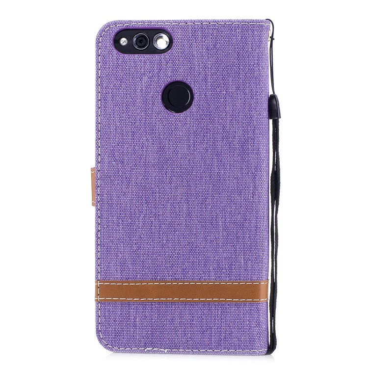 Two-tone Jean Cloth PU Leather Stand Wallet Case for Huawei Honor 7X - Purple-3