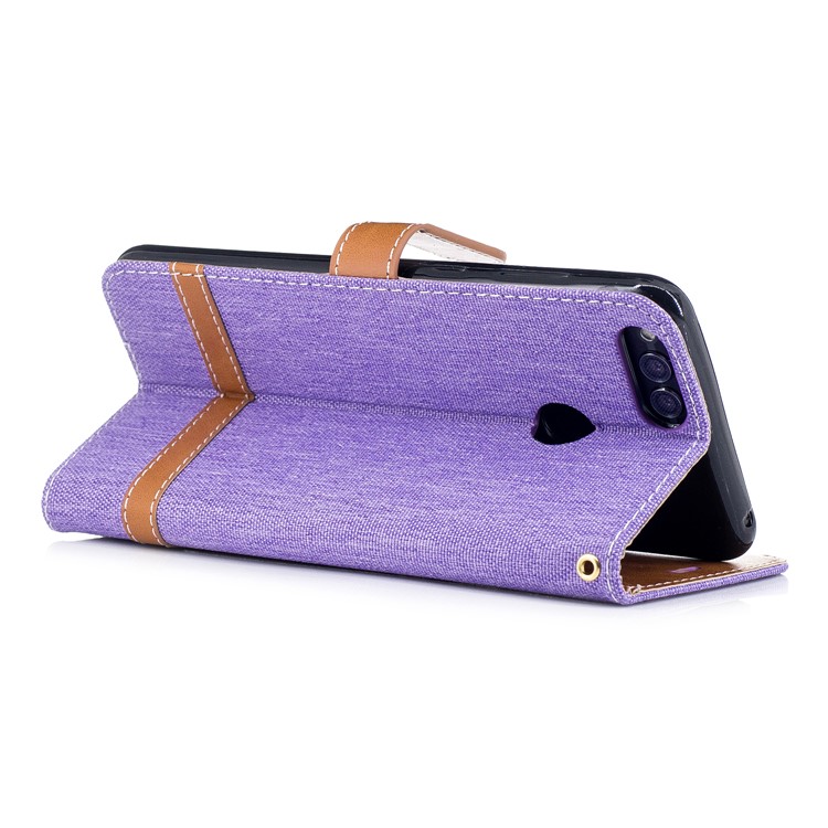 Two-tone Jean Cloth PU Leather Stand Wallet Case for Huawei Honor 7X - Purple-4