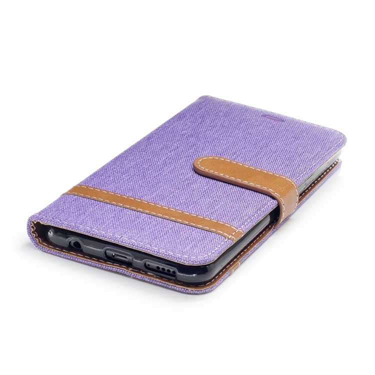 Two-tone Jean Cloth PU Leather Stand Wallet Case for Huawei Honor 7X - Purple-6