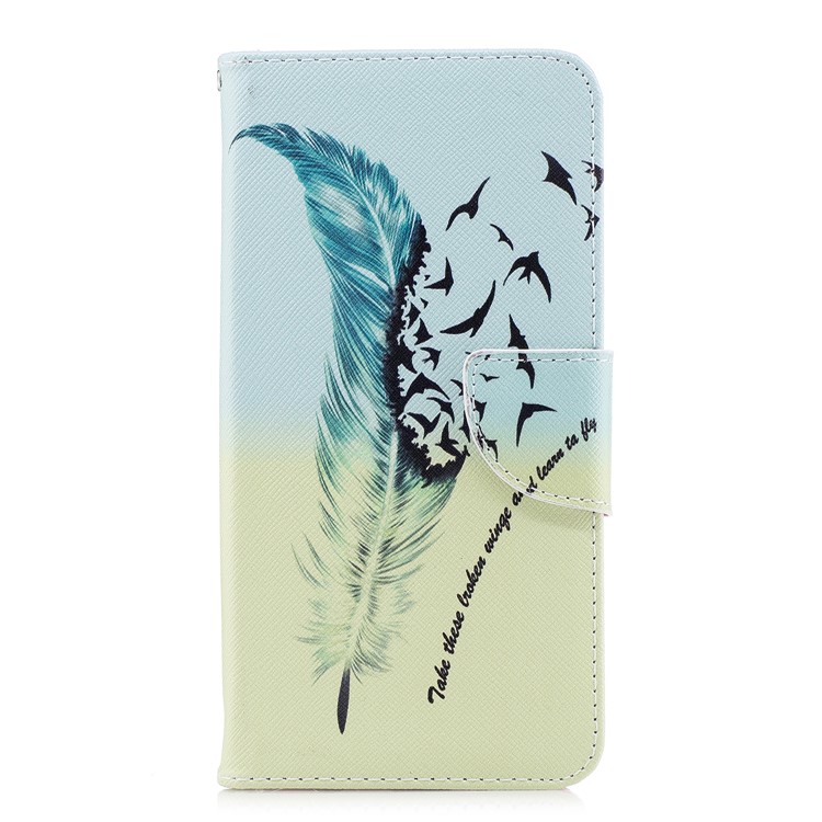 Pattern Printing PU Leather Wallet Stand Phone Case for Huawei Honor 7X - Feather and Birds-2