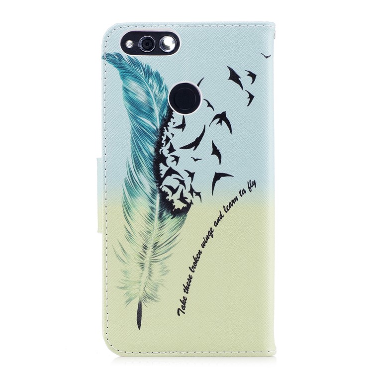 Pattern Printing PU Leather Wallet Stand Phone Case for Huawei Honor 7X - Feather and Birds-3