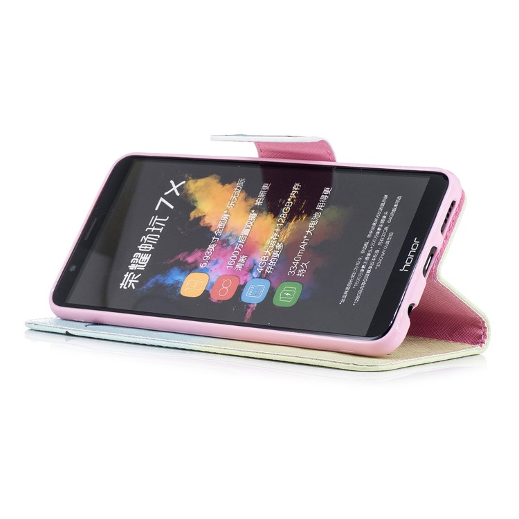 Pattern Printing PU Leather Wallet Stand Phone Case for Huawei Honor 7X - Feather and Birds-5