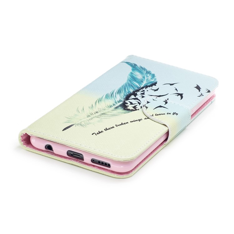 Pattern Printing PU Leather Wallet Stand Phone Case for Huawei Honor 7X - Feather and Birds-6