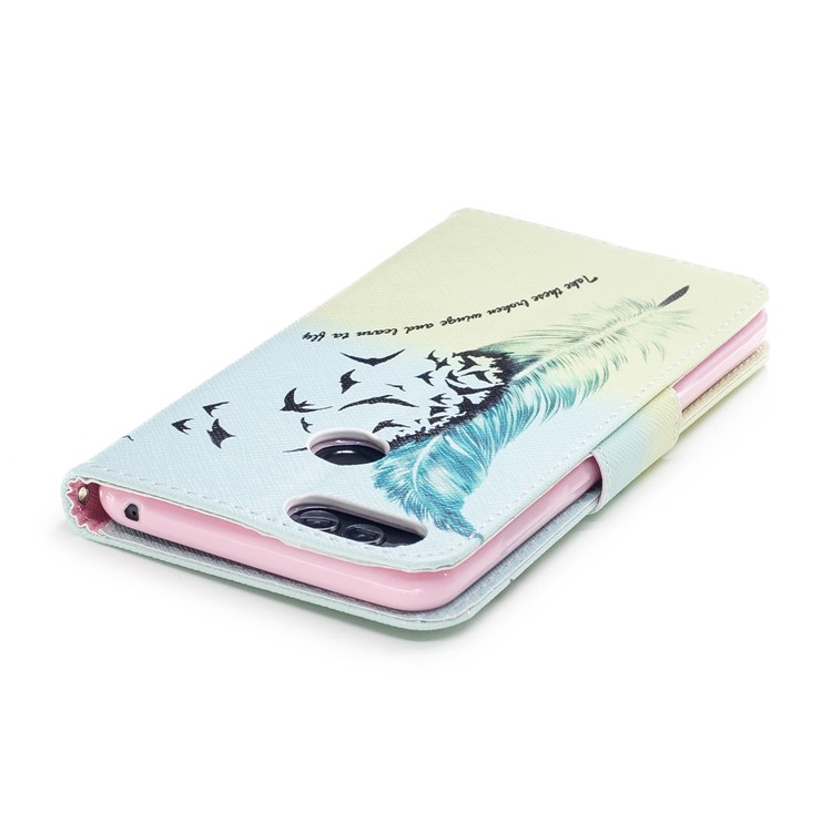 Pattern Printing PU Leather Wallet Stand Phone Case for Huawei Honor 7X - Feather and Birds-7