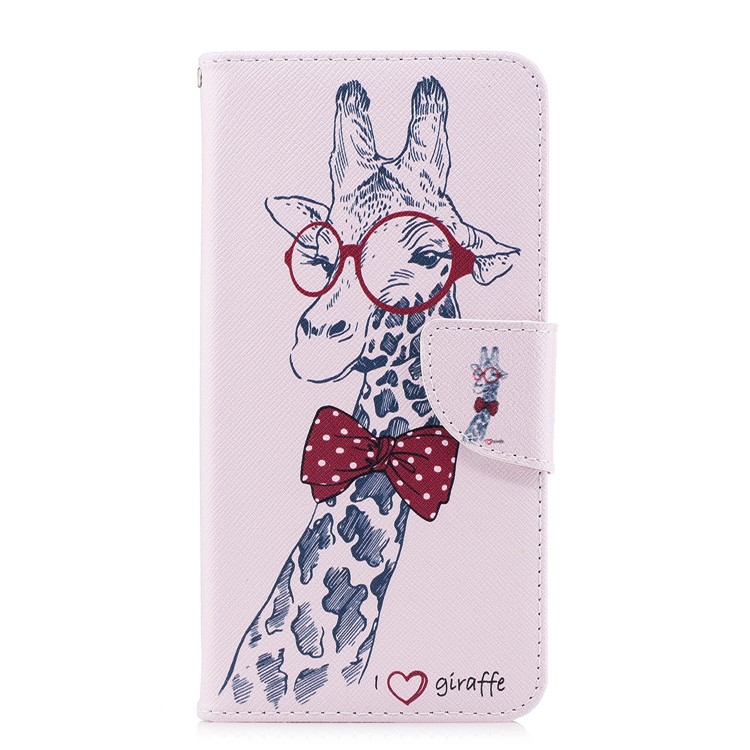 Pattern Printing PU Leather Wallet Stand Phone Cover for Huawei Honor 7X - Giraffe Wearing Glasses-2