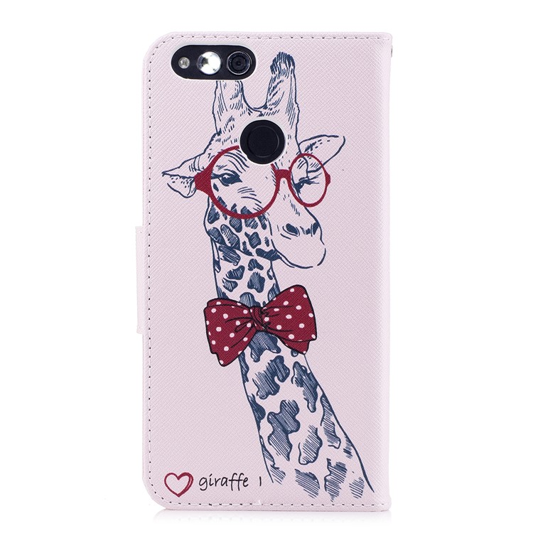 Pattern Printing PU Leather Wallet Stand Phone Cover for Huawei Honor 7X - Giraffe Wearing Glasses-3