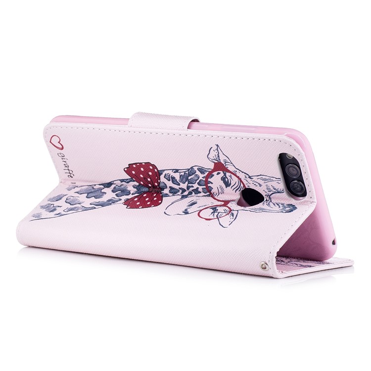 Pattern Printing PU Leather Wallet Stand Phone Cover for Huawei Honor 7X - Giraffe Wearing Glasses-4
