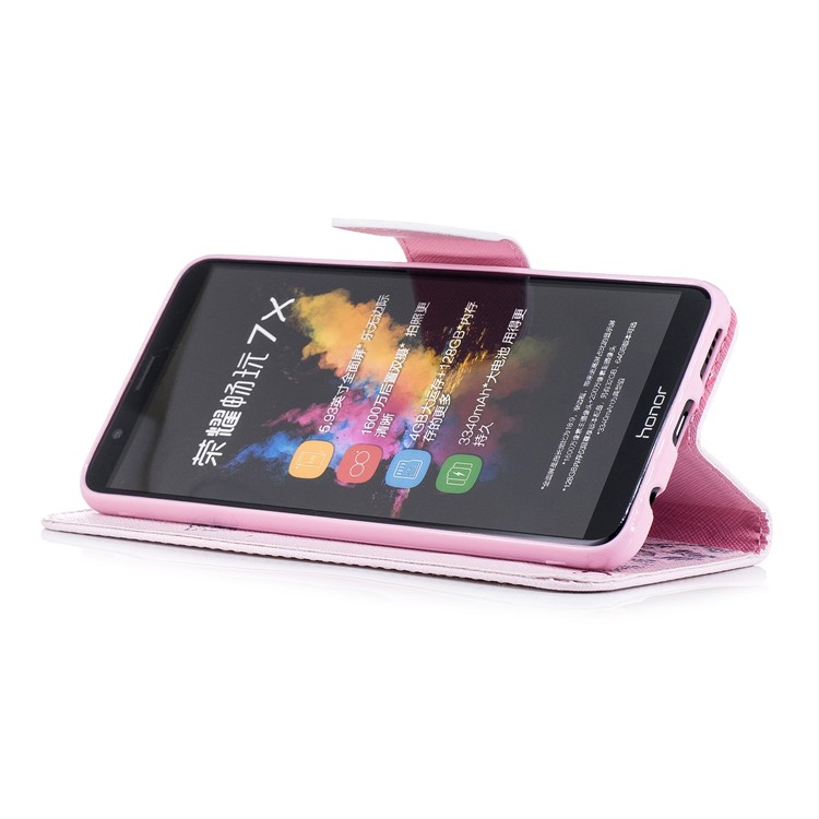 Pattern Printing PU Leather Wallet Stand Phone Cover for Huawei Honor 7X - Giraffe Wearing Glasses-5