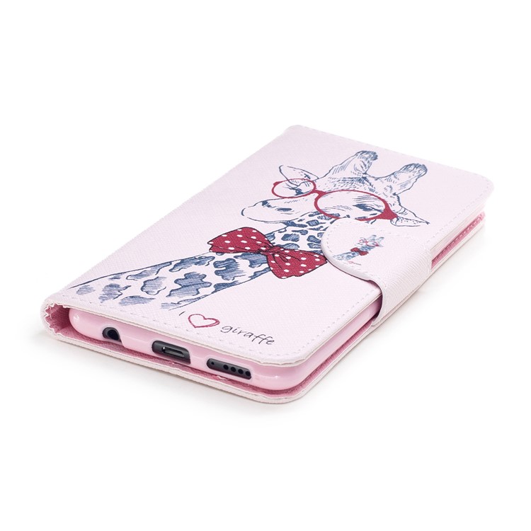 Pattern Printing PU Leather Wallet Stand Phone Cover for Huawei Honor 7X - Giraffe Wearing Glasses-6