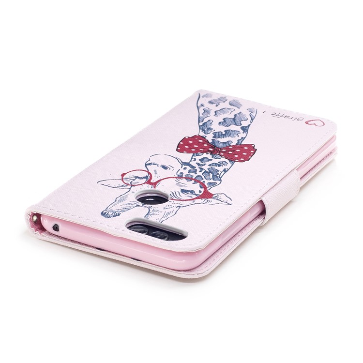 Pattern Printing PU Leather Wallet Stand Phone Cover for Huawei Honor 7X - Giraffe Wearing Glasses-7