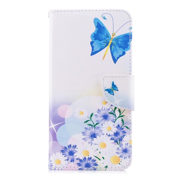 Pattern Printing PU Leather Wallet Stand Phone Shell for Huawei Honor 7X - Blue Butterfly and Daisy-2