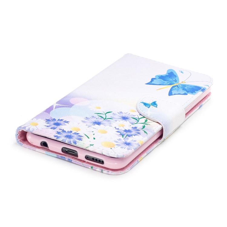 Pattern Printing PU Leather Wallet Stand Phone Shell for Huawei Honor 7X - Blue Butterfly and Daisy-6
