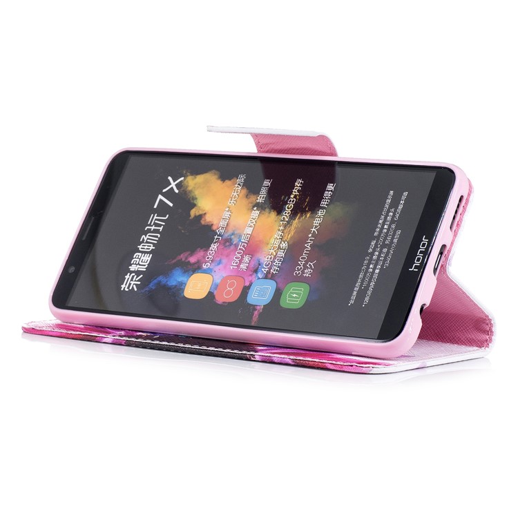 Pattern Printing PU Leather Wallet Stand Phone Casing for Huawei Honor 7X - Half Sunflower-5