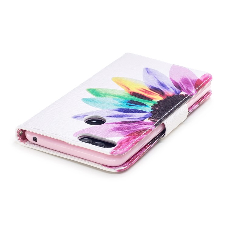 Pattern Printing PU Leather Wallet Stand Phone Casing for Huawei Honor 7X - Half Sunflower-7
