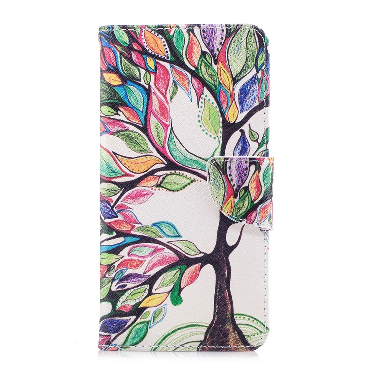 Pattern Printing PU Leather Wallet Stand Mobile Phone Case for Huawei Honor 7X - Tree with Colorful Leaves-2
