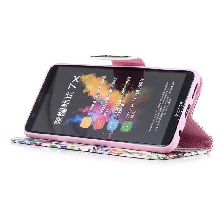 Pattern Printing PU Leather Wallet Stand Mobile Phone Case for Huawei Honor 7X - Tree with Colorful Leaves-5