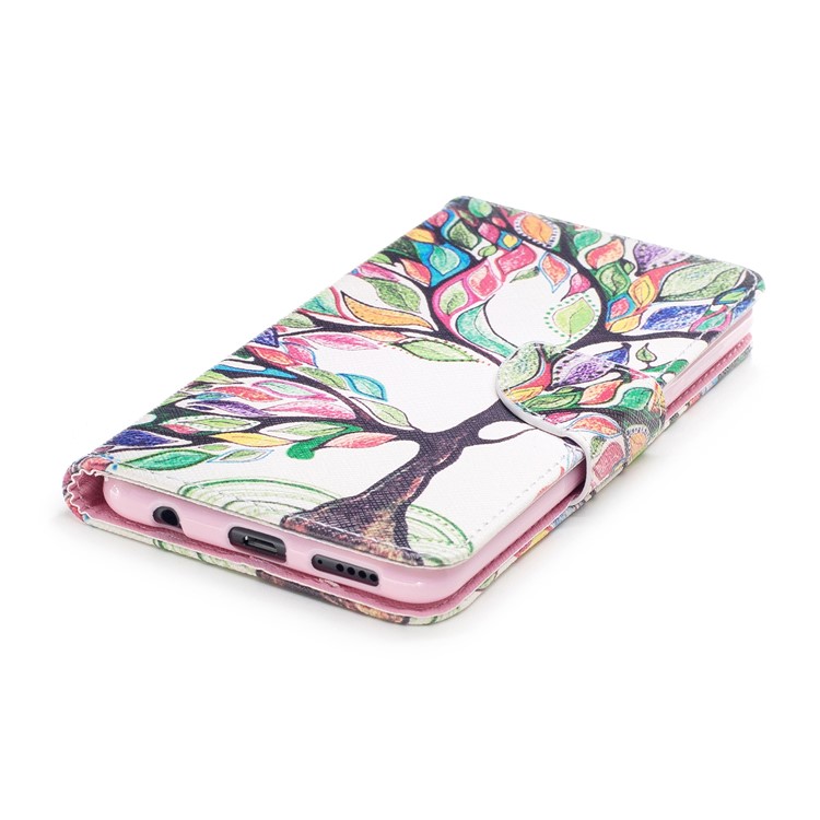 Pattern Printing PU Leather Wallet Stand Mobile Phone Case for Huawei Honor 7X - Tree with Colorful Leaves-6
