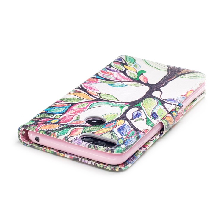 Pattern Printing PU Leather Wallet Stand Mobile Phone Case for Huawei Honor 7X - Tree with Colorful Leaves-7