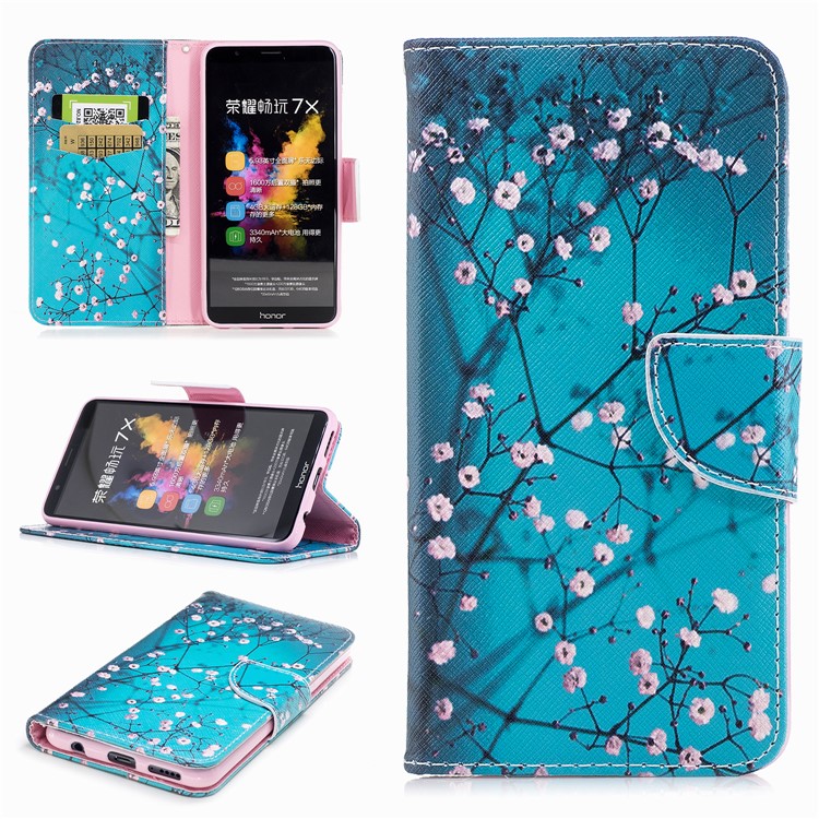 Pattern Printing PU Leather Wallet Stand Cell Phone Case for Huawei Honor 7X - Wintersweet-1